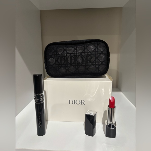 Dior 2025 exclusive Black Mesh Makeup Bag w/Diorshow full size mascara & lip - Picture 1 of 16